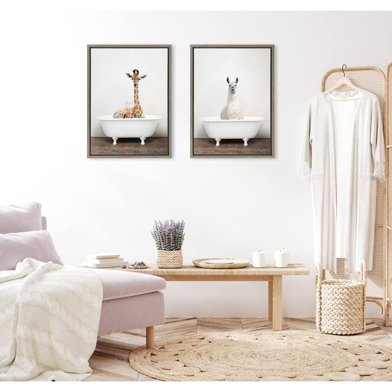 Kate and Laurel Sylvie Animal Tub Color Framed Canvas by Amy Peterson