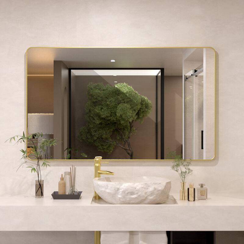 24/30/42/48/60 inch Rectangle Frameless Wall Mounted Bathroom Vanity Mirror - 60" x 36" - Brushed Gold