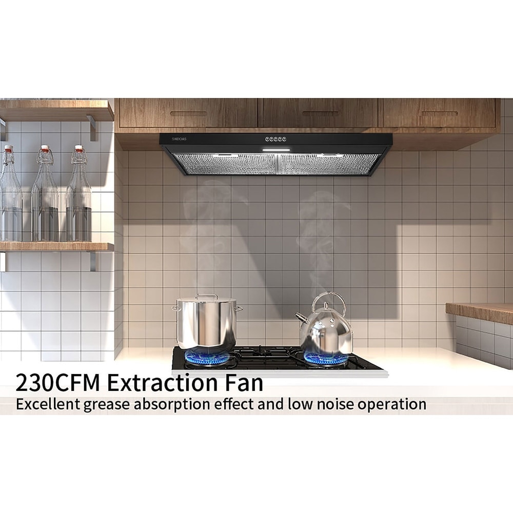Kitchen Under Cabinet 30 inch Range Hood Convertible 230CFM Top/Rear Vent  Black