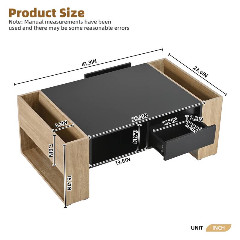 High Gloss Coffee Table with 2 Drawers and Hidden Storage, Two-Tone Center Table - 41.3" W × 23.6" D × 15.7" H