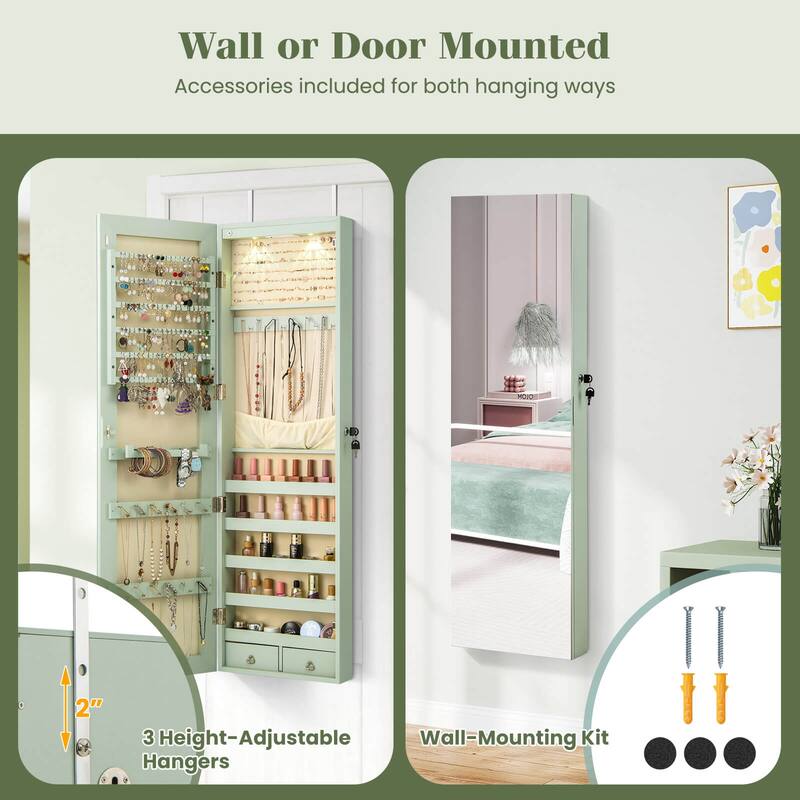 Costway Mirrored Wall & Door Mounted Jewelry Cabinet Storage Organizer - See Details