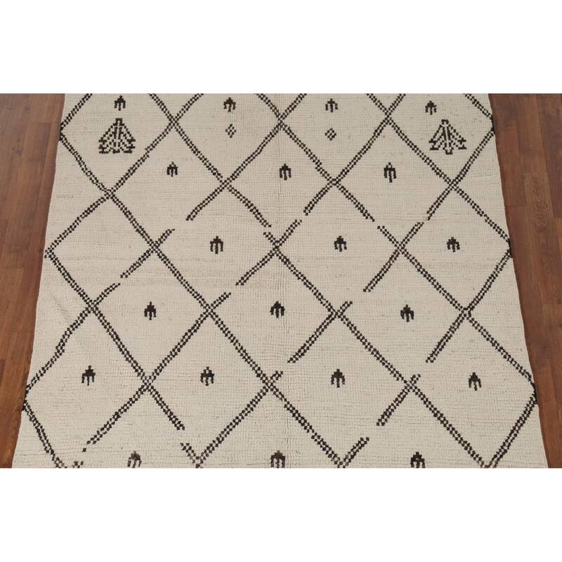 Trellis Moroccan Oriental Area Rug Hand-Knotted Wool Carpet - 5'0"x 8'8"