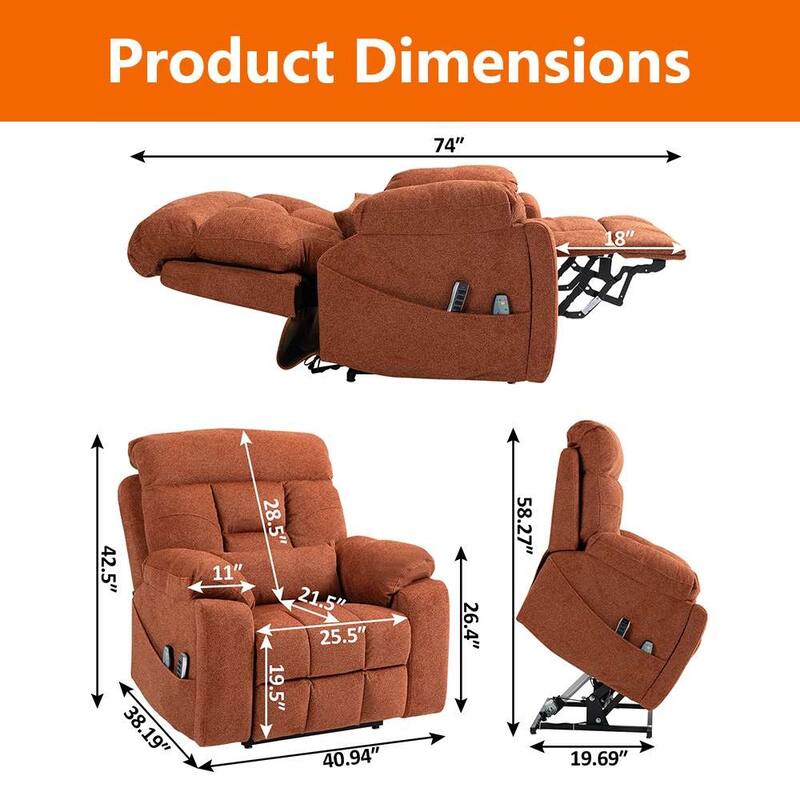 Upgraded Flagship 4-Motor Independent Control Oversized 180° Lay Flat Chenille Power Lift Recliner Chair