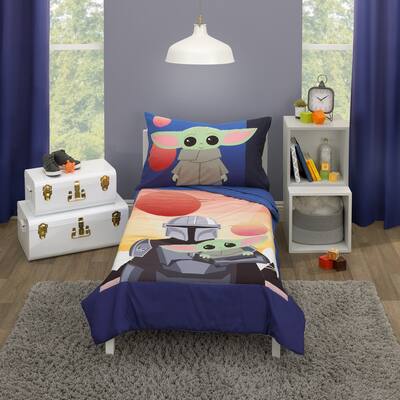 Star Wars The Mandalorian and The Child Grogu Din Djarin Twin Suns 4 Piece Toddler Bed Set