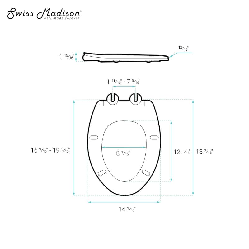 Cholet Elongated Quick-Release Toilet Seat With Night Light - 18.45" x 14.15" 1.8"