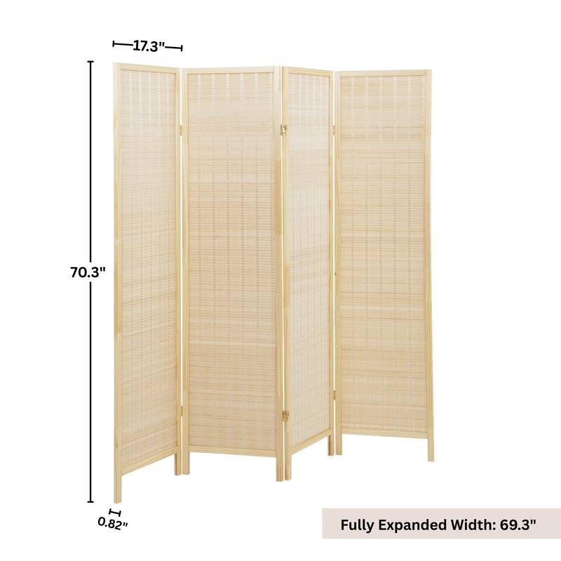 Roundhill Furniture Inkwell 4-Panel Bamboo Room Divider, Folding Portable Partition Screen