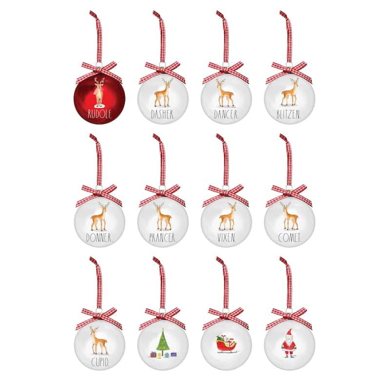 Rae Dunn Set of 12 CHRISTMAS Ornaments - Reindeer Theme
