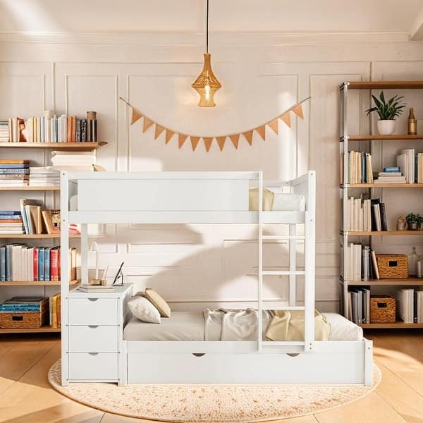 slide 2 of 12, Full-Over-Full Bunk Bed with Twin size Trundle, Storage and Desk White