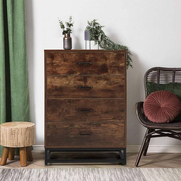 EROMMY Chest of Drawers, Industrial Tall Dresser with 4 Drawers,Wood  Storage Cabinet with Sturdy Metal Frame - Bed Bath & Beyond - 37506100
