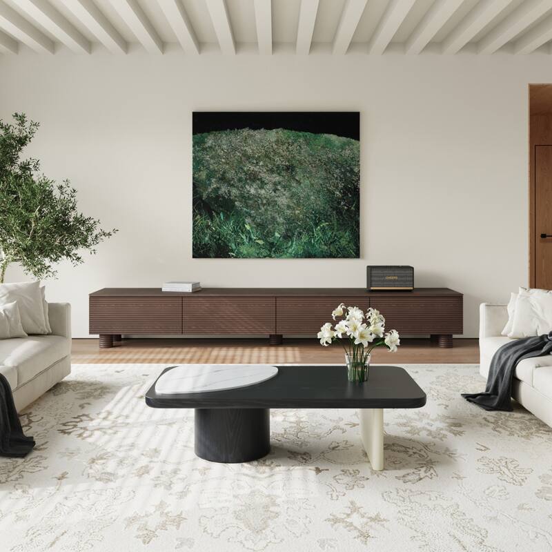 51" Modern Wood Coffee Table,Retangular Black Living Room Table