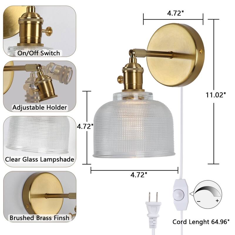 1-Light Gold Bathroom Light Fixtures Glass Wall Sconce