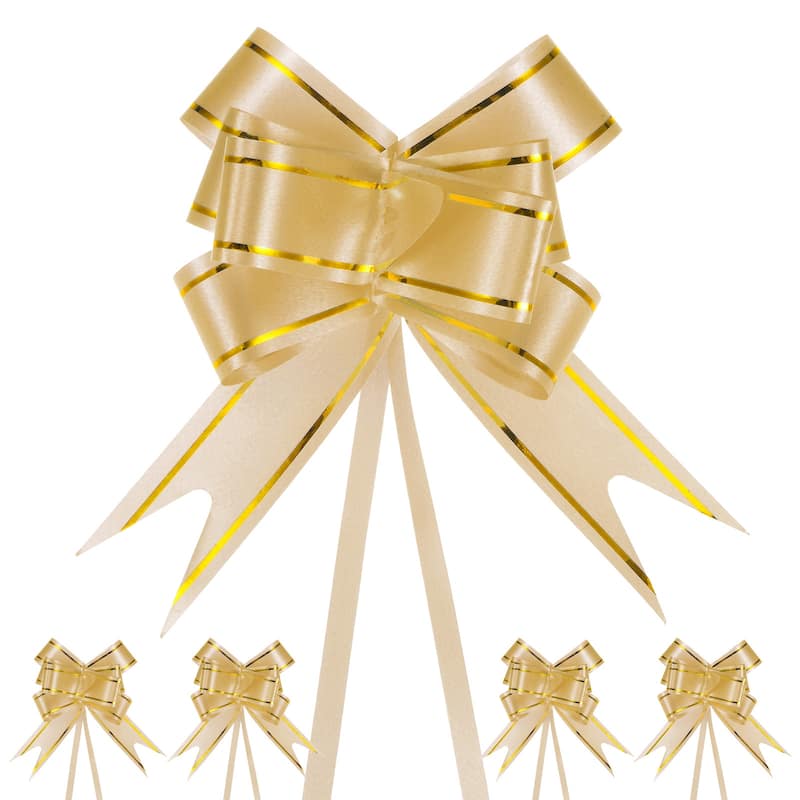 100pcs Ribbon Pull Bows Bows for Wedding Baskets Decorations - Gold Tone - 3.74 Inch
