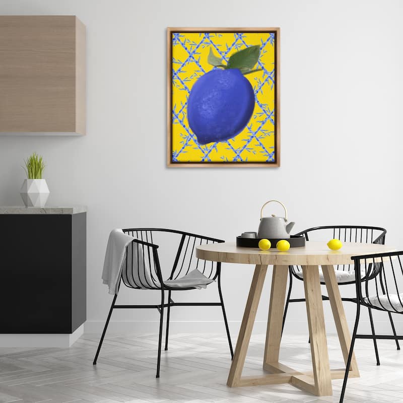 Stupell Blue Lemon over Yellow Framed Floater Canvas Wall Art Design By Matthew Piotrowicz