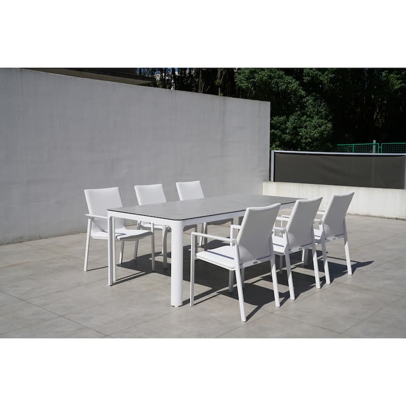 San Giovani White 7-Piece Aluminum Outdoor Dining Set with Sling Set in White - N/A