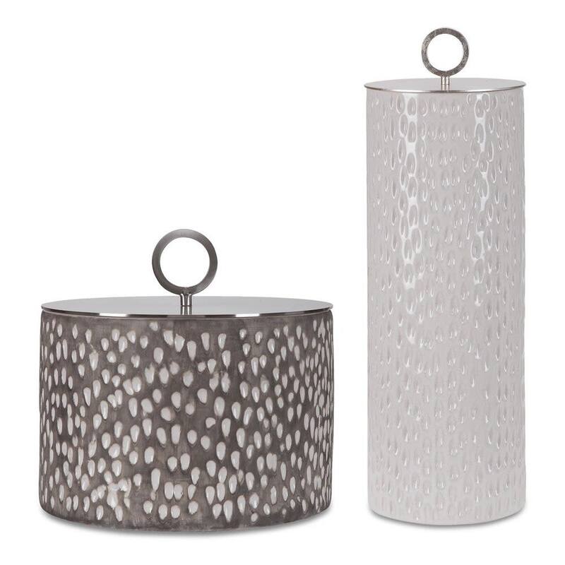 Uttermost 17766 Cyprien 19-1/4" Tall Ceramic and Steel Canisters - Set - Brushed Nickel / Off White / Black