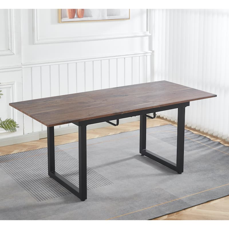 Extendable Square Dining Table for 6-8 Person, Kitchen Table with MDF Top & Metal Legs, Perfect for Garthering Family Party