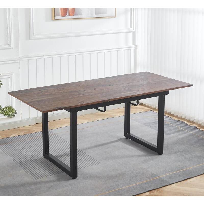 Square Extendable Dining Table with metal leg, Modern Space Saving Kitchen Table for Living Room