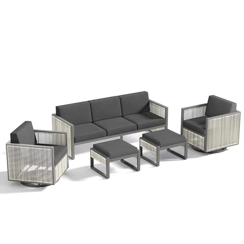 Pocassy 5-Piece Outdoor Sofa Swivel Chair with Ottoman