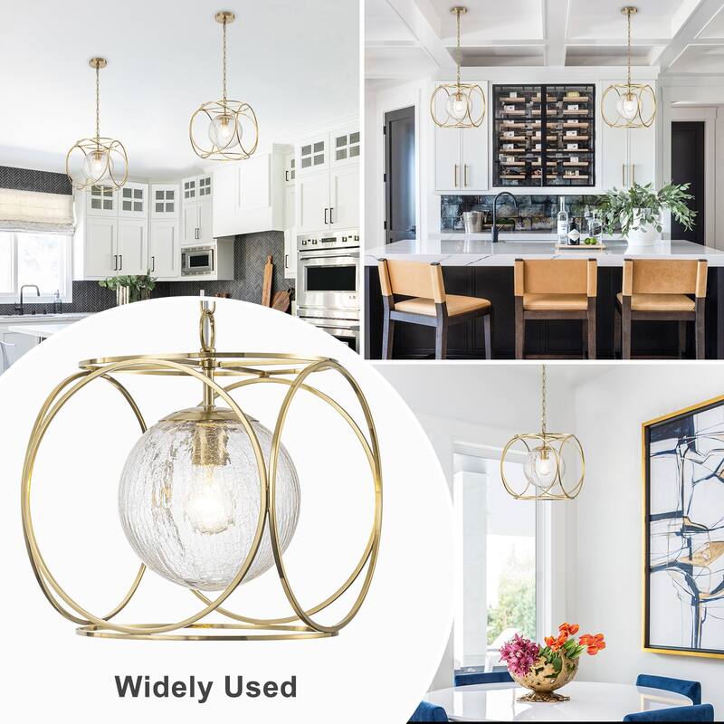 11.5" Metal Frame Clear Crackled Glass Globe Pendant Light Modern - Dia.11.5-in