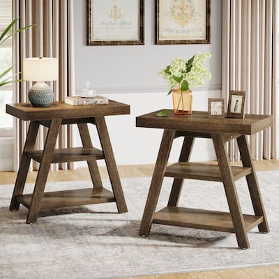 End Table for Living Room, 3-Tier Narrow Sofa Side Table with Storage Shelf (Set of 2)
