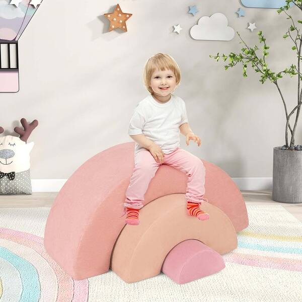 slide 2 of 7, 3 PCS Toddlers Climbing Toys Rainbow Shaped Foam Play Set