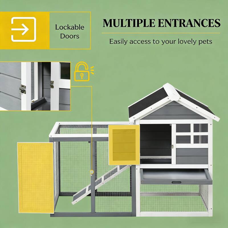 Spacious Pet House,Weatherproof Wooden Rabbit Hutch is designed for convenient cleaning - Gray,White