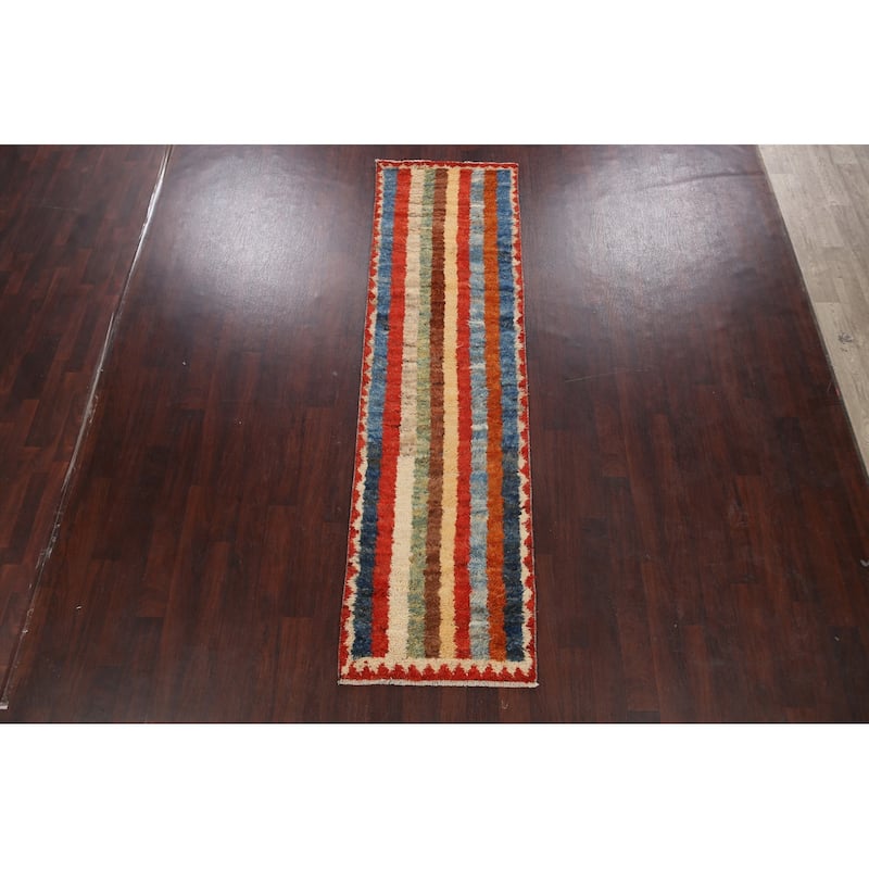 Stripe Moroccan Oriental Hallway Runner Rug Wool Hand-knotted - 2'7" x 9'7"