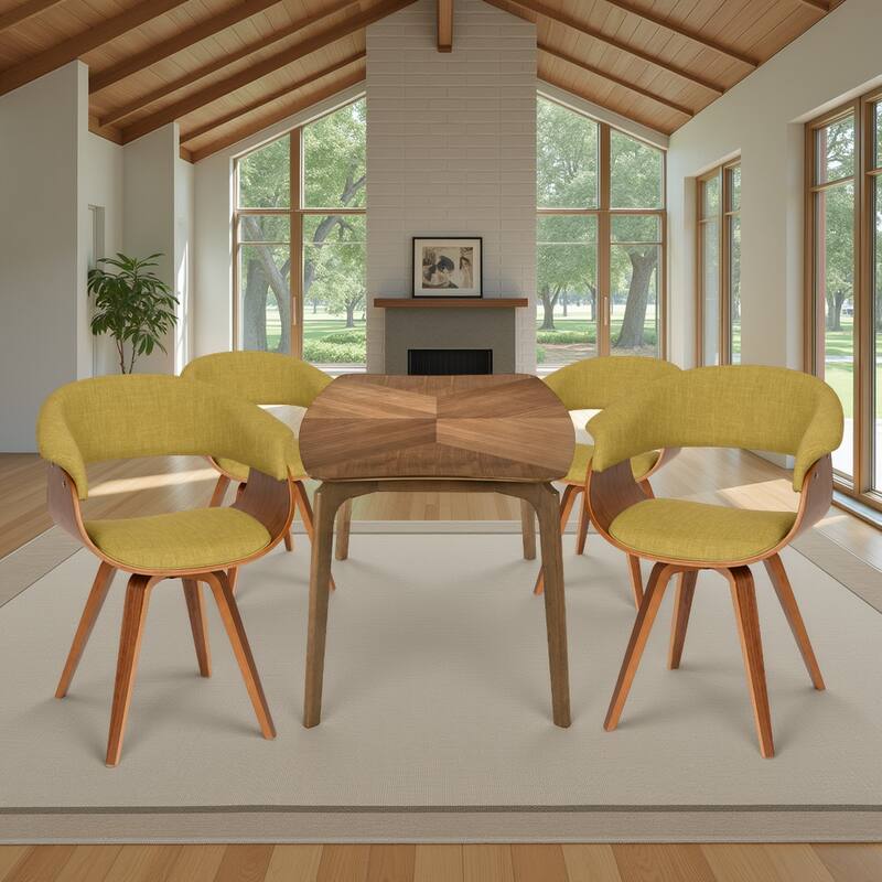 Carson Carrington Vamdrup Mid-Century Dining Chair with Bentwood Legs - Green & Walnut - Set of 4