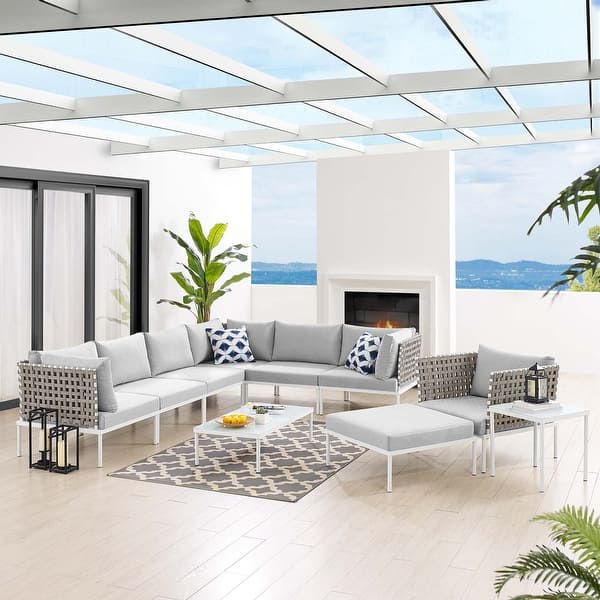 slide 2 of 21, Harmony 10-Piece Sunbrella® Basket Weave Outdoor Patio Aluminum Sectional Sofa Set