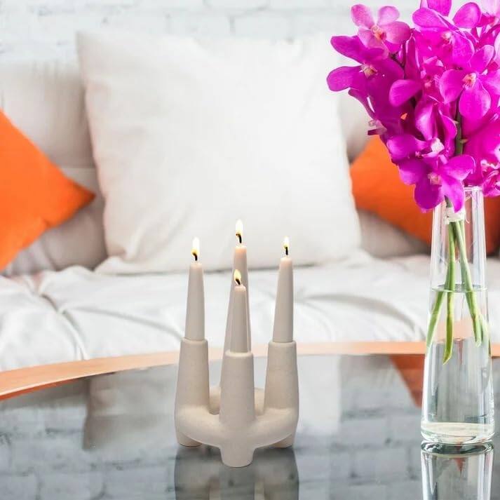 White Four Pillar Ceramic Candle Holder Minimalist Home Decor