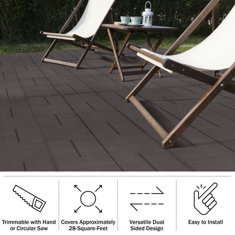 Pure Garden Rubber Deck Tiles 8-Pack - 28SQFT Outdoor Flooring Pavers