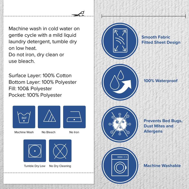 Premium Hypoallergenic Waterproof Mattress Protector - Vinyl Free - White