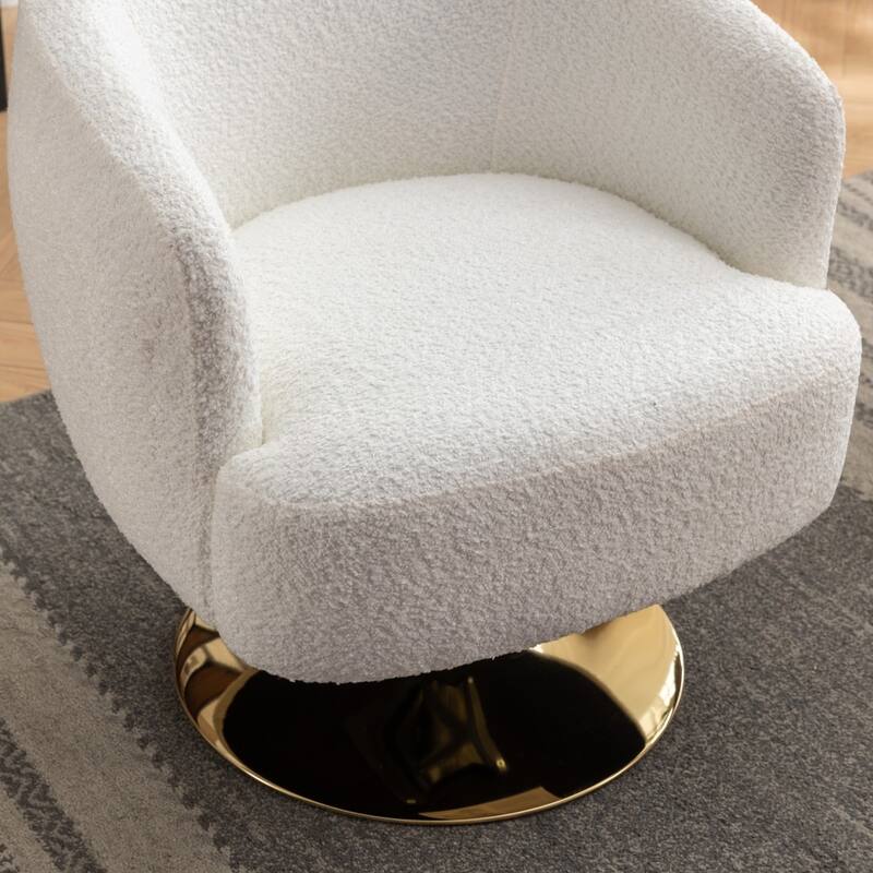 Modern Chenille Fabric Accent Swivel Chair with Gold Metal Round Base