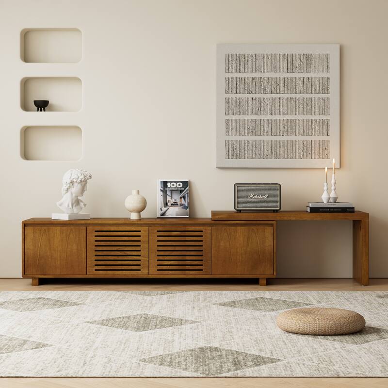 Mid-Century Modern Extendable TV Stand - Brown Ebony