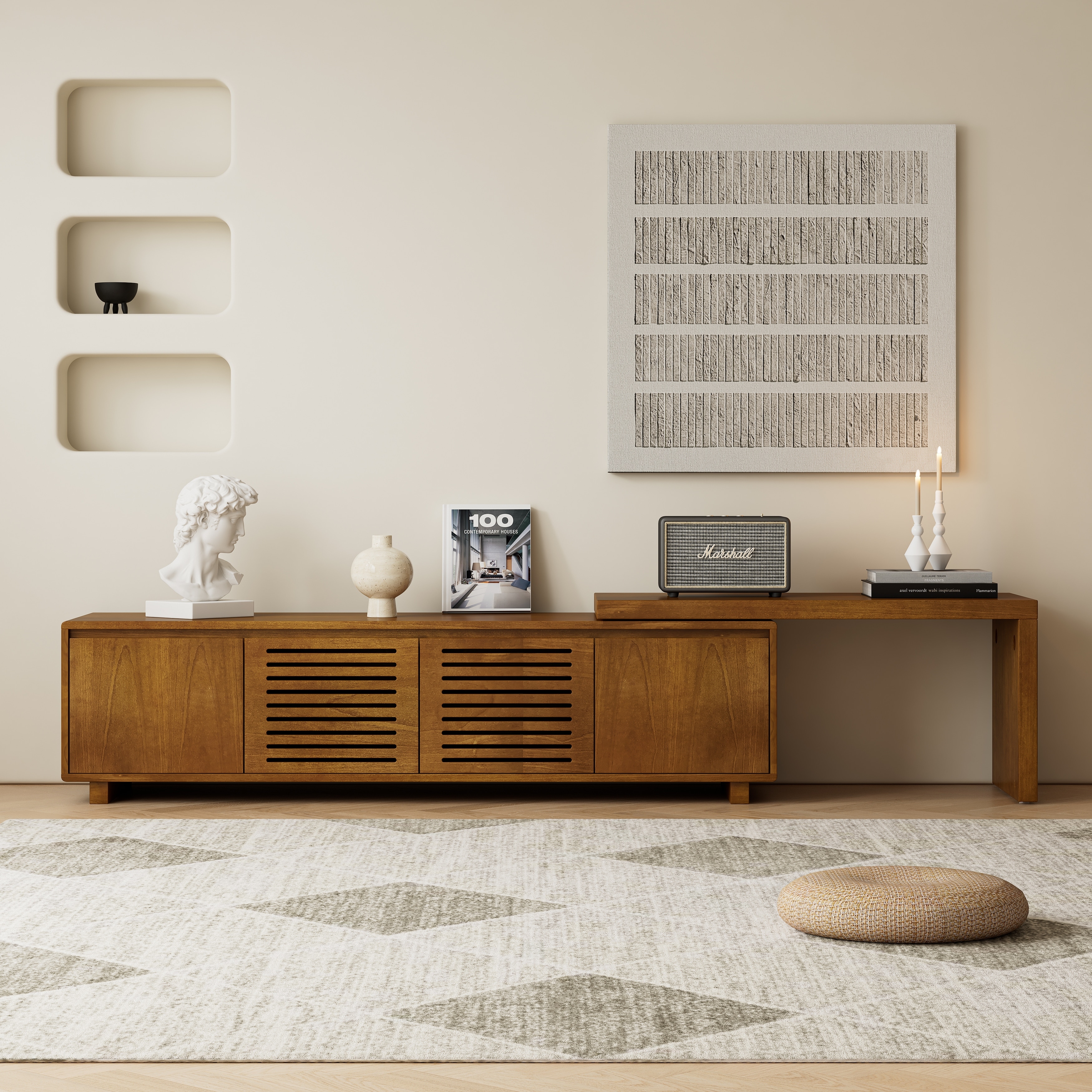 Mid-Century Modern MDF Extendable TV Stand with Adjustable Panel & Storage for TVs up to 75 Inches by GDFStudio
