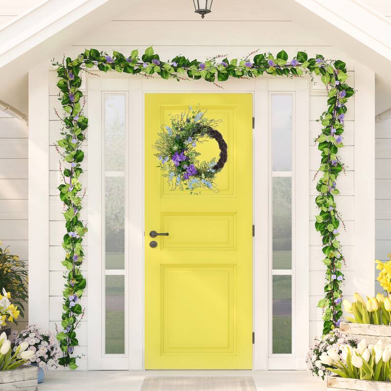 Mixed Wild Flowers and Twig Artificial Spring Wreath, 24-Inch