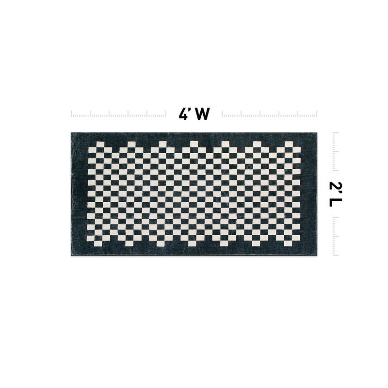 World Rug Gallery Contemporary Checkered Border Washable Non Slip Area Rug