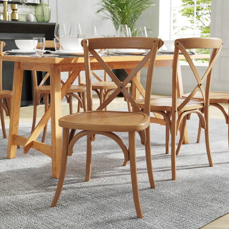 2 Pack Stackable Wood Cross Back Chair - Pecan