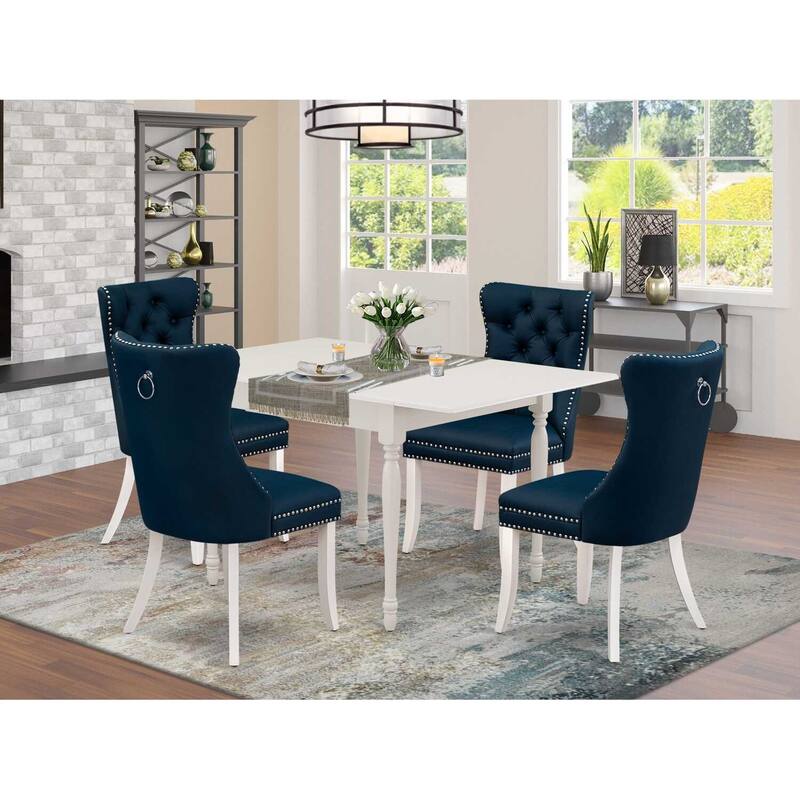 5-Piece Linen White Finish Solid Wood Top - Rectangular Upholstered Dining Room Set (Seats-4)