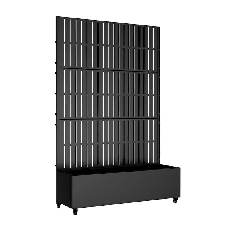 Metal Movable Planter Box with Trellis Privacy Screen Lockable Wheels - 72"x47"