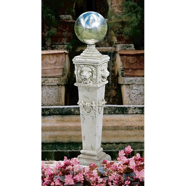 Design Toscano Lion Head Gazing Globe Garden Pillar Statue