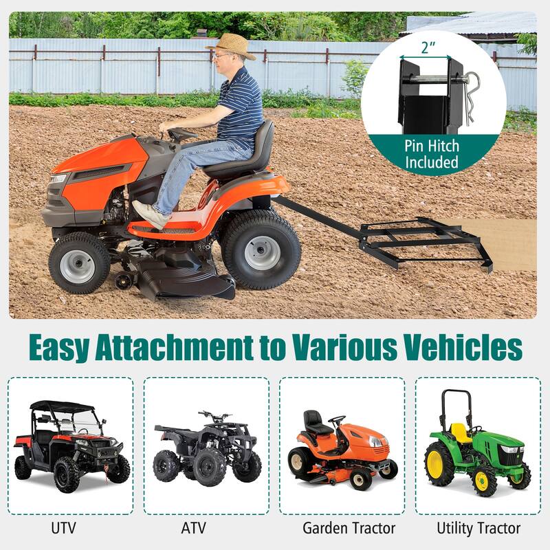 Gymax 66'' Wide Driveway Drag Tow Behind Landscape Leveling Rake