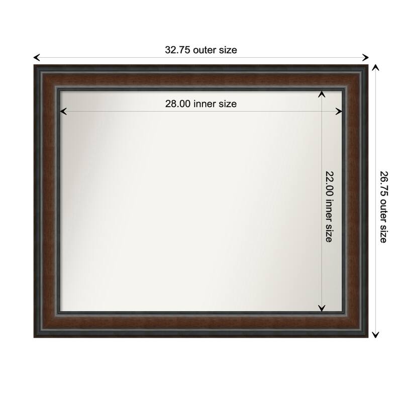 Cyprus Walnut Framed Non-Beveled Custom Wall Mirror, Bathroom Vanity Mirror - Outer Size: 32.75 x 26.75