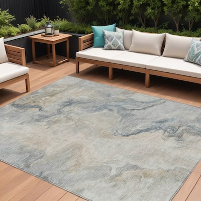 HomeRoots Abstract Modern Rectangle Outdoor Rug