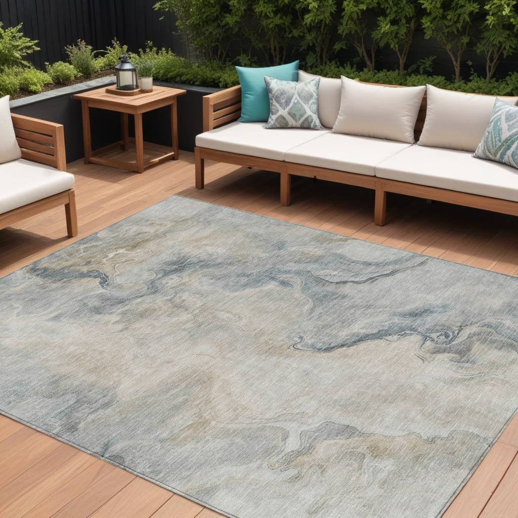 HomeRoots Abstract Modern Rectangle Outdoor Rug