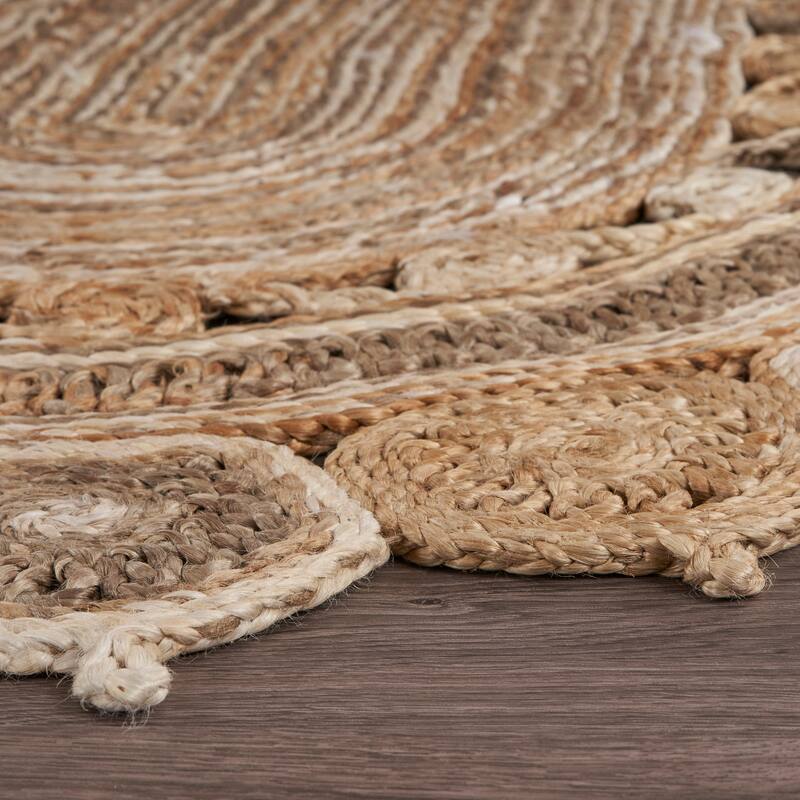 Sevita Braided Organic Jute Geometric Border Area Rug