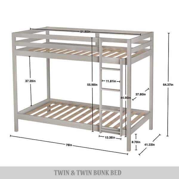 CraftPorch Modern Twin Over Twin Size Wooden Bunk Bed