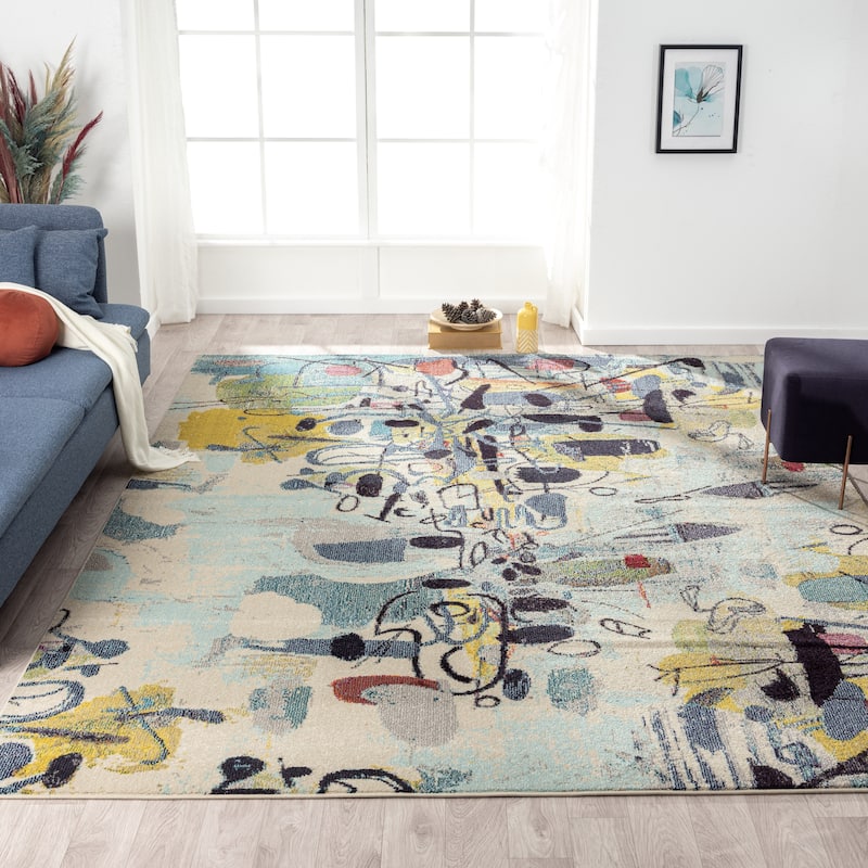 Katie Merz COLORWRKS Blues/Yellow/Multi Area Rug
