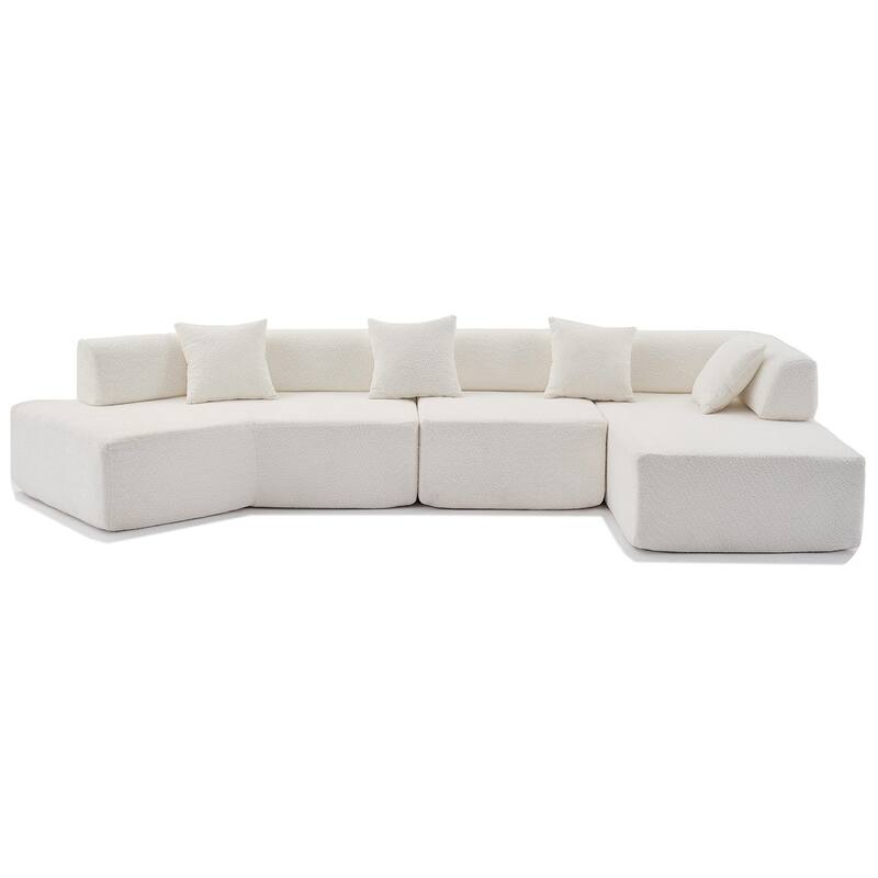 Modern Minimalist 140" L-Shape Couch ,No Assembly Required,Boucle,Modular Sofa ,Couch with Chaise
