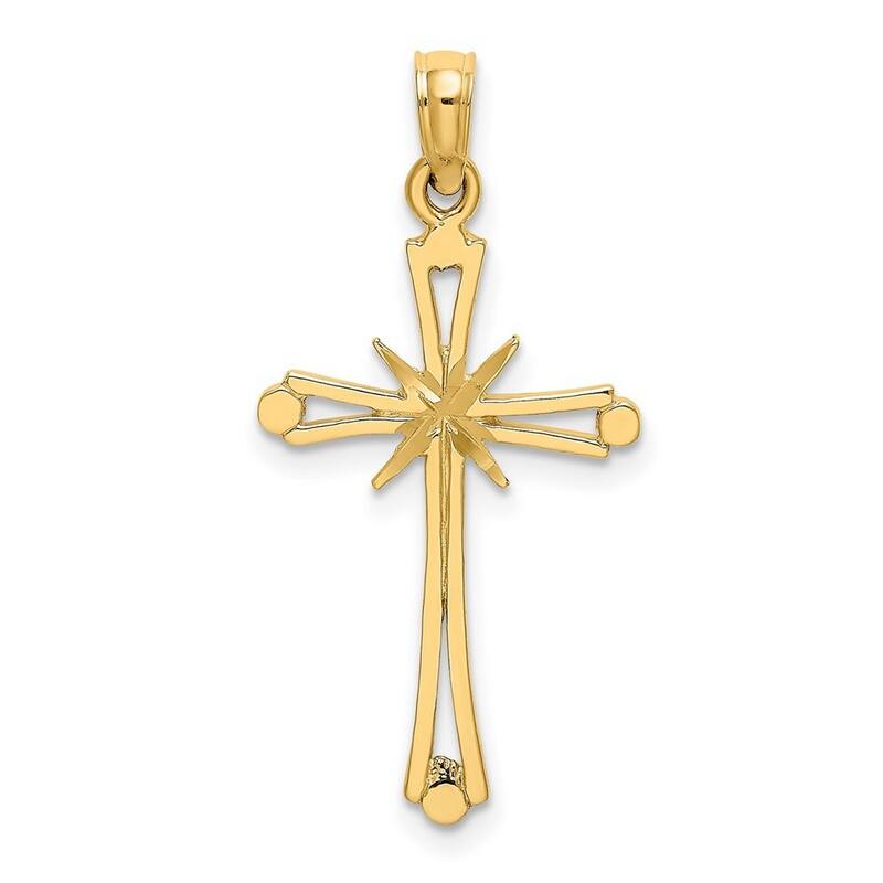 Curata 14k Yellow Gold Diamond-cut Cut-out Polished Starburst Cross Necklace 16mm x 21.6mm